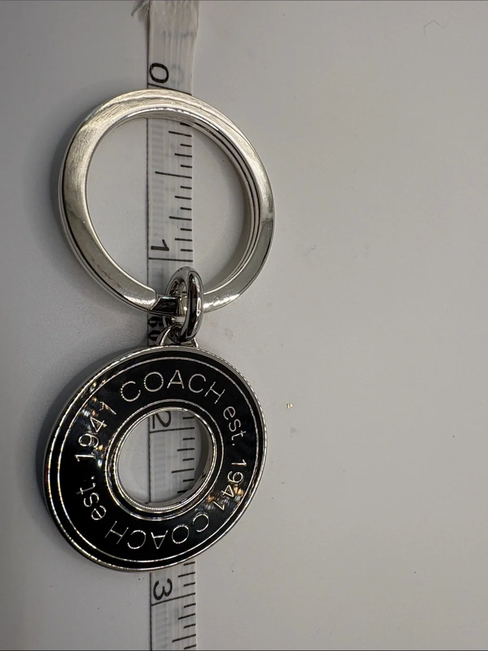 Coach Silver and Black Round Logo Key Ring